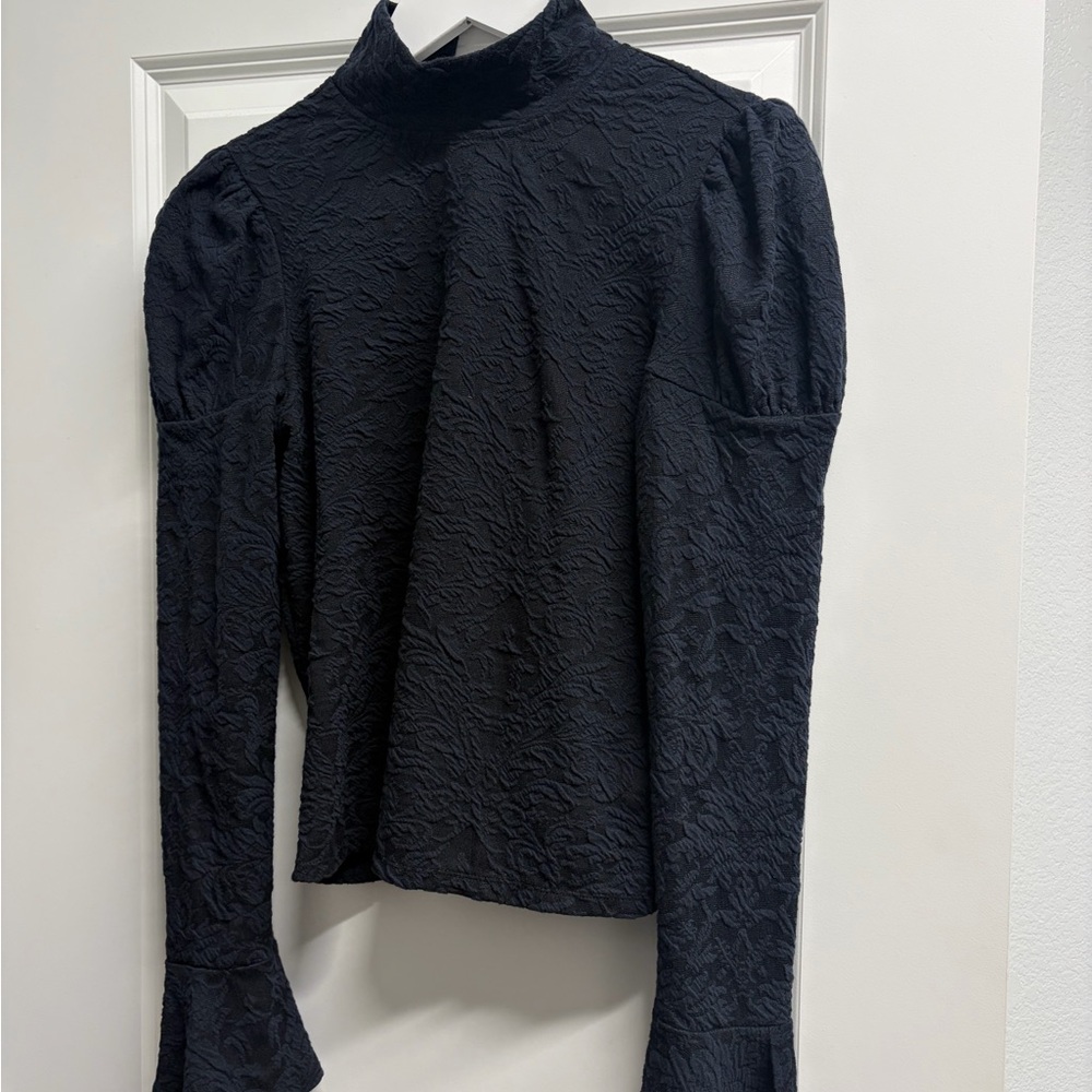 By Anthropologie Mock-Neck Textured Long-Sleeve Top